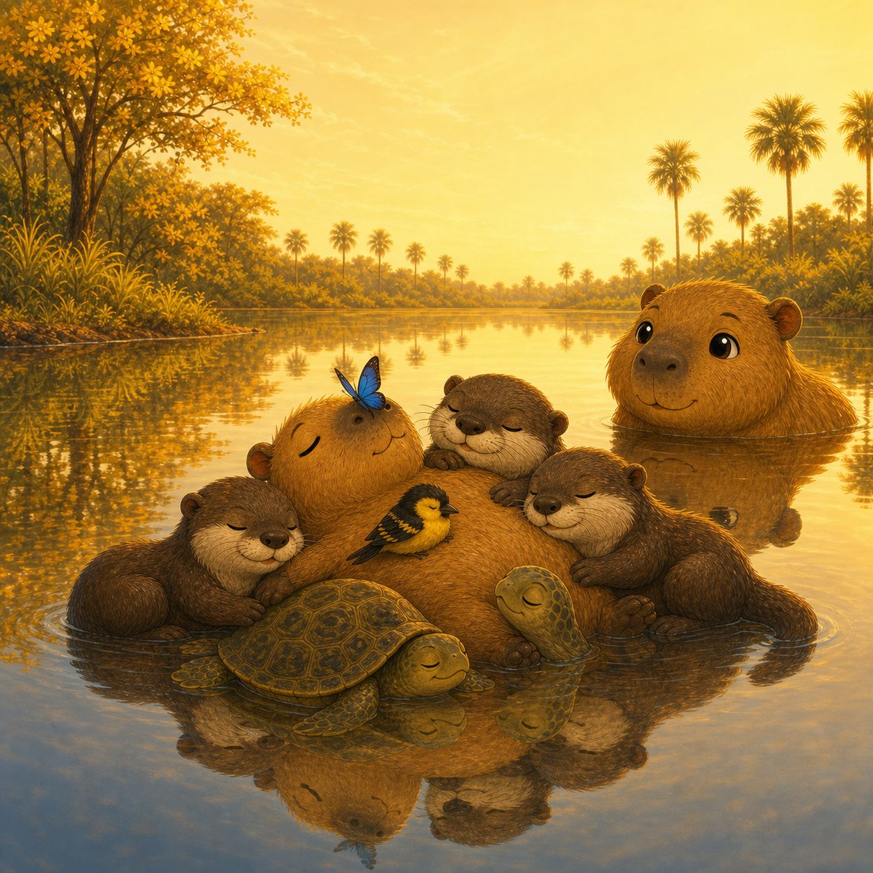 El Amigo Tranquilo cover — Nena floating on still water surrounded by new friends